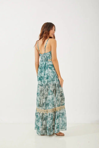 Vestido Largo Rimmel Mateo Gasa Escote V Fiesta Verde