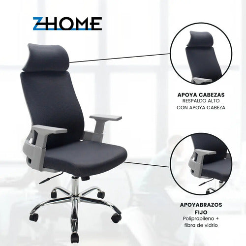 Silla Oficina Alta Escritorio Ejecutiva Gris Zhome Cabezal Material Del Tapizado Mesh