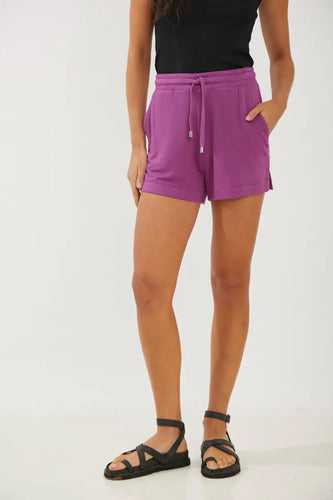 Short De Algodon Casual Modelo Rustico Rimmel Violeta M