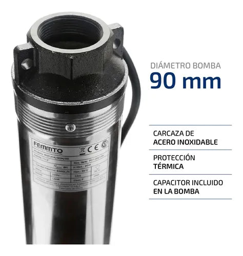 Bomba Sumergible Pozo Napa 4 Pulgadas 1,5 Hp 6500 L/h Cable