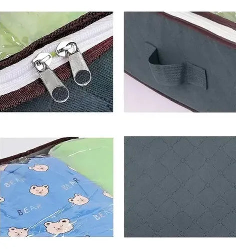 Organizador Tela Bajo Cama Guardado Ropa Acolchados Visor Color Gris Oscuro
