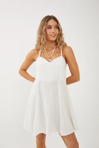 Vestido Corto De Lino Corte Corazon Verano Volado Rimmel