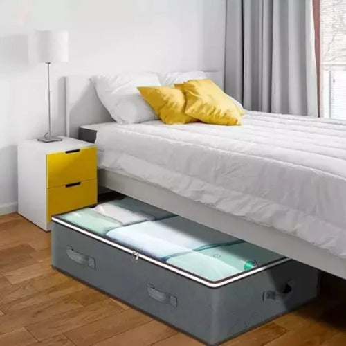 Organizador Tela Bajo Cama Guardado Ropa Acolchados Visor Color Gris Oscuro