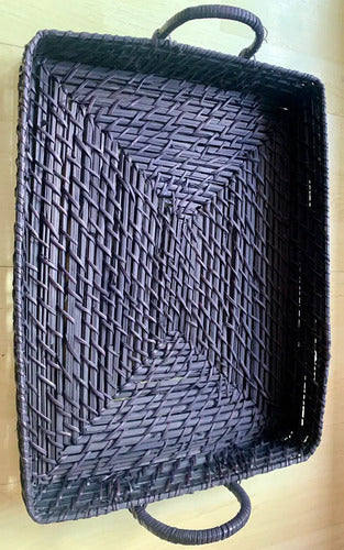 Bandeja Rectangular Fibra Bamboo Y Rattan. Trendy Corner Negro