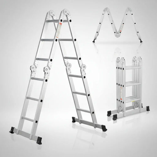 Escalera De Aluminio Articulada 12 Escalones Antideslizante Multiproposito Ajustable Portatil Calidad Durabilidad Resistente Todo Tipo De Trabajo Reforzada Firme Liviana Transportable Funcional