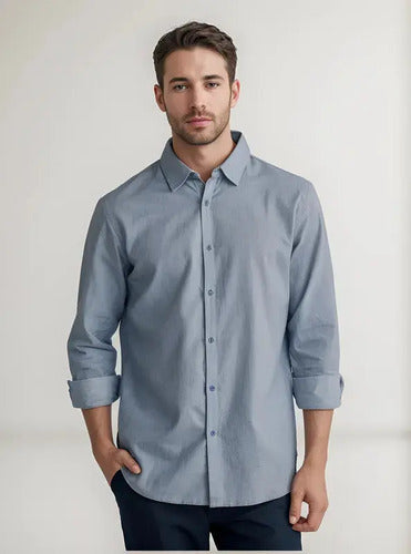 Camisa Para Hombre Cuello Americano Manga Larga Genérica