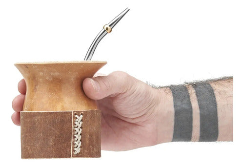 Mate Criollo Calabaza Pulida Base Bombilla Cepillo Cuero