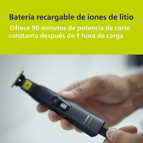 Afeitadora Philips Oneblade Pro Qp6532/10 - Peine Ajustable Con 12 Longitudes, 90 Min De Uso Continuo Y 100% A De Agua - No Irrita Negro