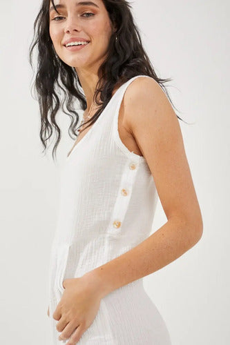 Mono Enterito Corto Rimmel Thais Mujer Bolsillos Blanco S