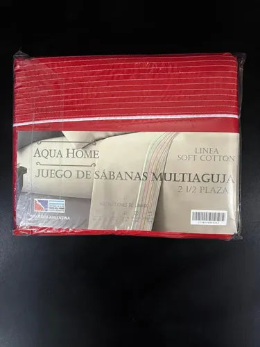 Juego Sábanas Distrito Blanco 2 1/2 P Multiaguja Rojo Liso