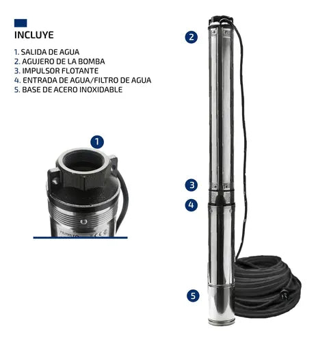 Bomba Sumergible Pozo Napa 4 Pulgadas 1,5 Hp 6500 L/h Cable