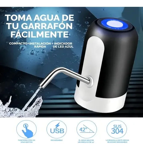 Dispenser Genérica Bomba De Agua Bidon Automatico Recargable Usb Color Negro