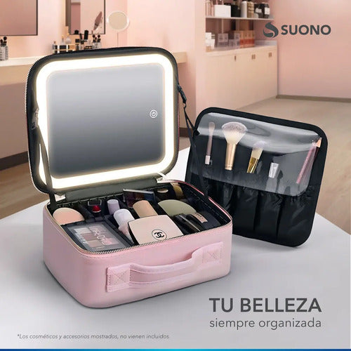 Maletín Organizador Suono Espejo Led Recargable Ro Rosa