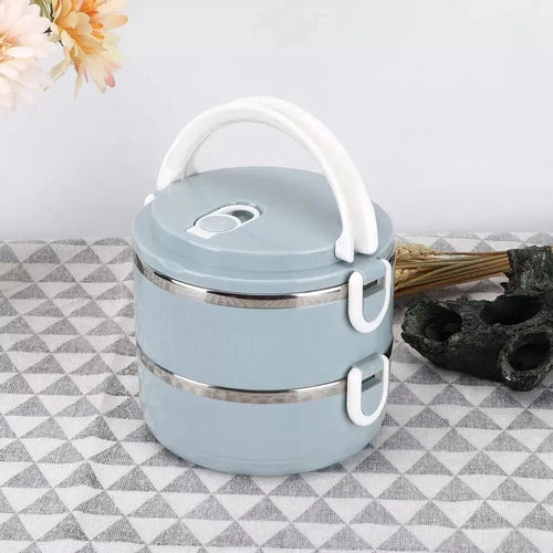 Lunchera Acero Inoxidable Doble 1,4l Celeste 2 Pisos