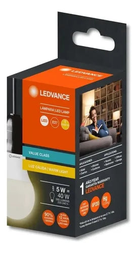 Pack X10 Lámpara Led Ledvance 5w Luz Calida E27 Blanco Cálido