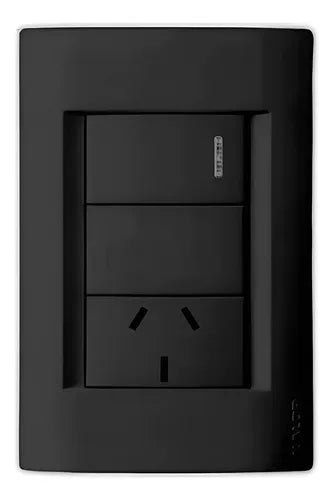 Interruptor Llave Luz Kalop Línea Civil Negro 1 Punto 1 Toma · 20413 · foto 01