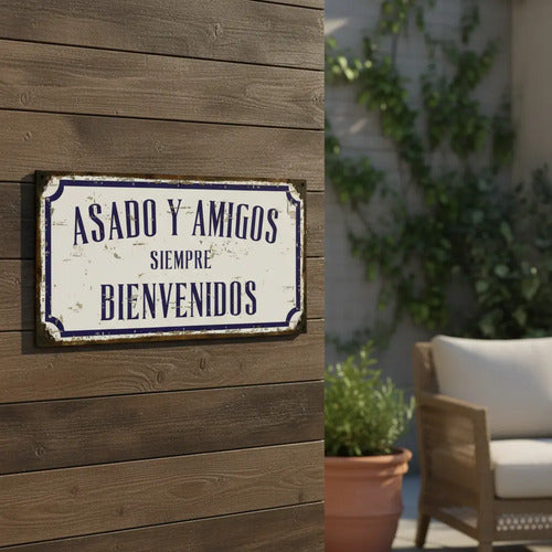 Cartel de Chapa Asado Familia y Amigos Siempre Bienvenidos · 4814 · foto 01