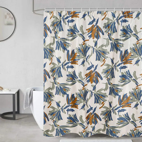 Cortina De Baño Teflón Ganchos Antihongos 180 X 180 Floral