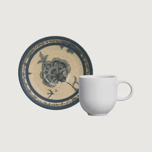 Taza Y Plato X6 Cerámica Gres Blanco Tiza Estampa Azul Taza