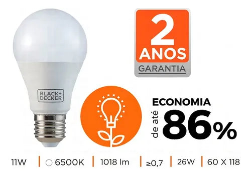 Bombilla Led A60, 15 W, 6500 K, Blanco Frío, Negro+decker,