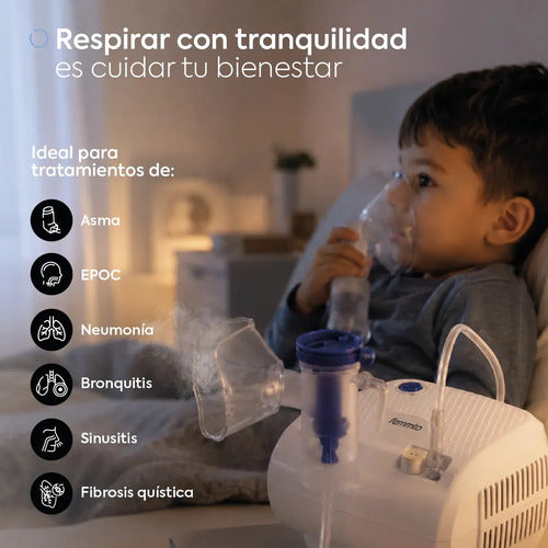 Nebulizador Piston Silencioso Adultos Pediatrico Compresor Comun Femmto Blanco