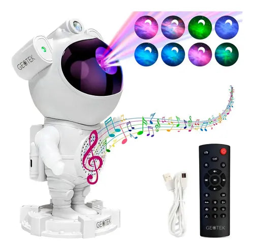 Velador Proyector Astronauta con Parlante Bluetooth Geotek Blanco y Negro · 15942 · foto 01