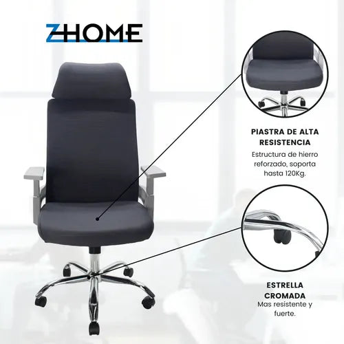 Silla Oficina Alta Escritorio Ejecutiva Gris Zhome Cabezal Material Del Tapizado Mesh