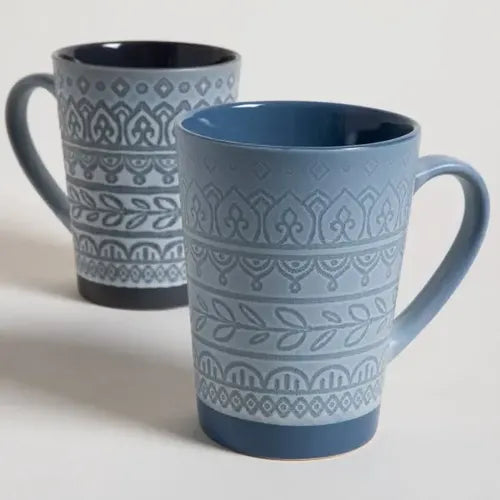 Jarro Taza Mug Nepal Alto Azul Y Gris Cerámica 473ml X 2 Uni Azul Acero Nepal Recto
