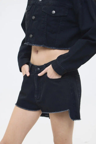 Short Jean Square Cher Mix De Mujer Algodón Negro 26