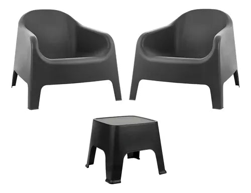 Sillon Plastico Skarpo Exterior Jardin Apilable X2 + Mesa Ratona Sunset Color Negro Gardenlife