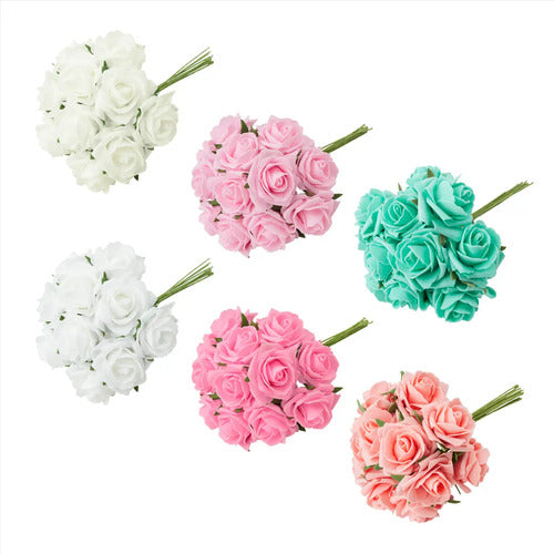 Ramo De Goma Eva 12 Flores Artificiales Centro De Mesa Blanc