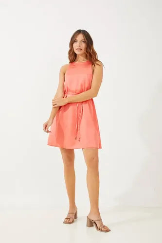 Vestido Corto Para Mujer Seda Sin Mangas Fedra Rimmel Coral