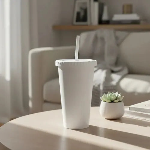 Vaso Con Tapa Y Sorbete Acrilico Tipo St Blanco