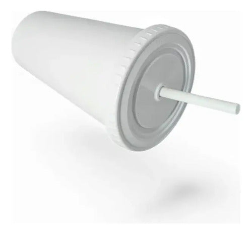Vaso Con Tapa Y Sorbete Acrilico Tipo St Blanco