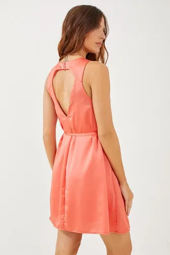 Vestido Corto Para Mujer Seda Sin Mangas Fedra Rimmel Coral