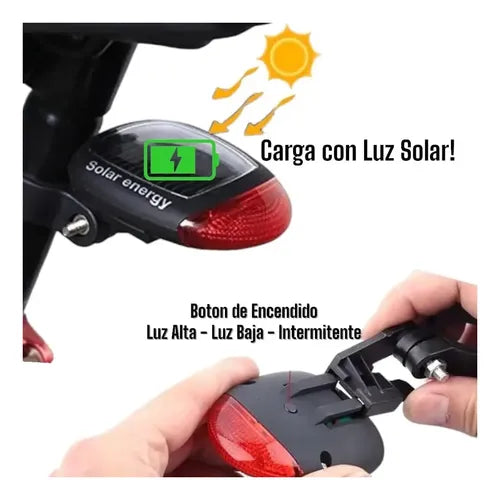 Luz Trasera Solar para Bicicleta 3 Modos Ajustable Rojo · 16850 · foto 03