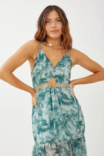Vestido Largo Rimmel Mateo Gasa Escote V Fiesta Verde