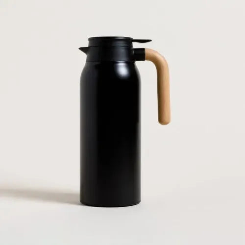 Jarra Termica De Acero Negra Con Asa De Madera 1500 Ml Negro
