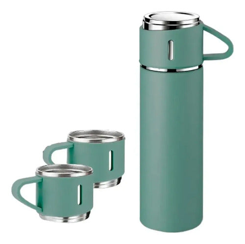 Termo de Acero Inoxidable 500 Ml con 3 Tazas Verde Claro · 16810 · foto 01