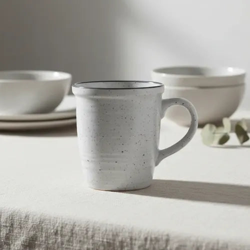 Taza Jarro Mug Ceramica Granito Blanco Borde Gris De 530ml