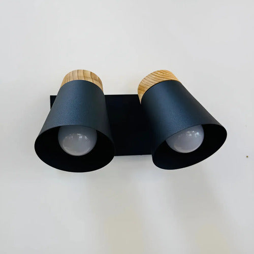 Aplique Doble 2 Luces Baño Pasillo Madera Led E27 Negro