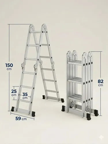 Escalera De Aluminio Articulada 12 Escalones Antideslizante Multiproposito Ajustable Portatil Calidad Durabilidad Resistente Todo Tipo De Trabajo Reforzada Firme Liviana Transportable Funcional
