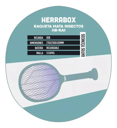 Raqueta Mata Mosquitos Moscas / Recargable + Cable Usb - 2 En 1 Con Funcion Trampa Turquesa