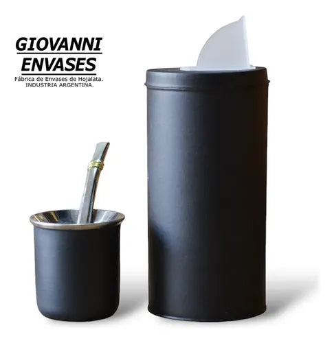 Set Lata Yerbera 10x20 Cm - Mate Y Bombilla Acero Inox.