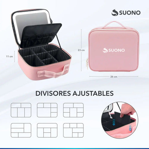 Maletín Organizador Suono Espejo Led Recargable Ro Rosa