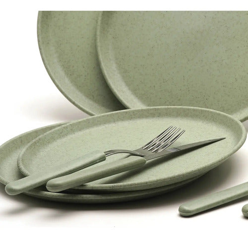 Set Camping 16 Piezas Plato Vaso Cubiertos Carol Bazar Areia Color Verde Musgo
