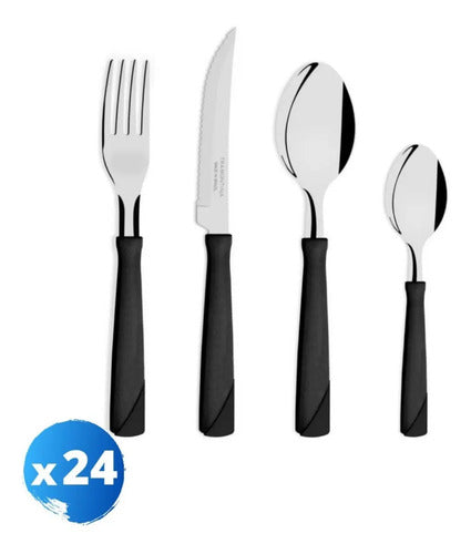 Set De 24 Cubiertos Acero Inoxidable Con Mango Plástico