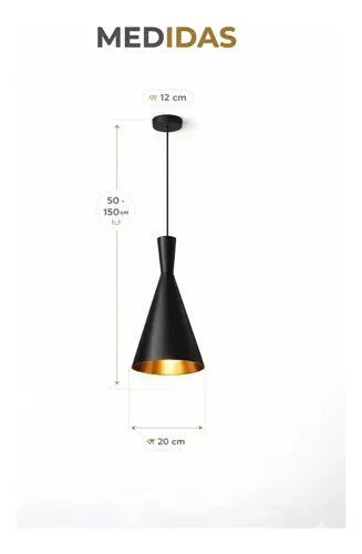 Lámpara Colgante Moderna Pantalla Negro Mate Y Cobre