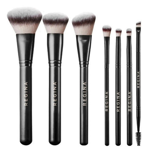 Set de 7 Brochas y Pinceles de Maquillaje Regina Negro con Estuche · 18206 · foto 01