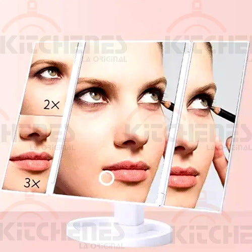 Espejo De Belleza Tocador Plegable De Tres Caras Con Luz Led Blanco